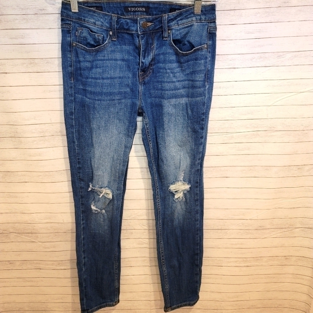 Vigoss Marley Skinny Mid Rise Distressed Jeans Sz 26